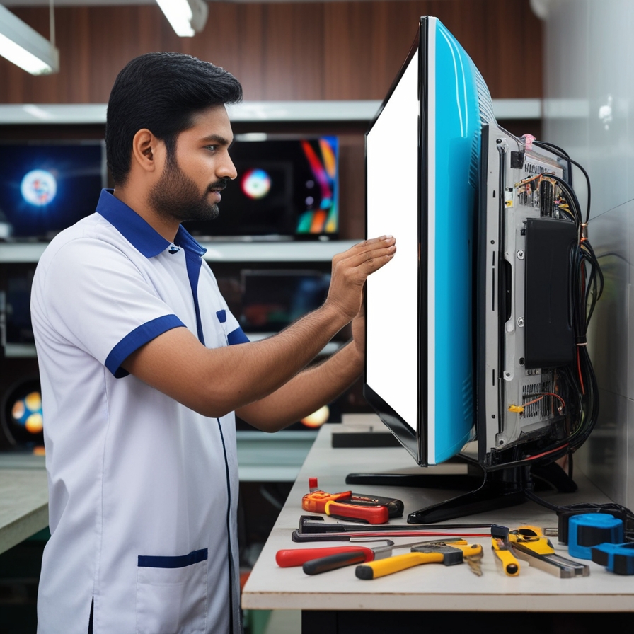 Leonardo_Phoenix_An_LED_TV_engineer_repairing_an_LED_TV_in_his_0