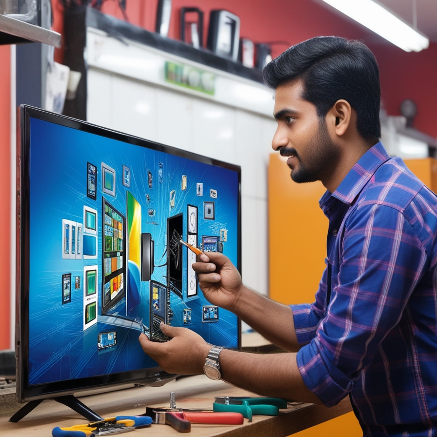Leonardo_Phoenix_An_LED_TV_engineer_repairing_an_LED_TV_in_his_1
